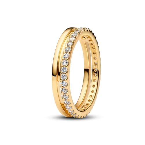 PANDORA Timeless Doppelbandring aus 14K vergoldetem Sterling Silber mit Zirkonia, Größe: 54, 163799C01-54 PANDORA Timeless Doppelbandring aus 14K vergoldetem Sterling Silber mit Zirkonia, Größe: 54, 163799C01-54 von PANDORA