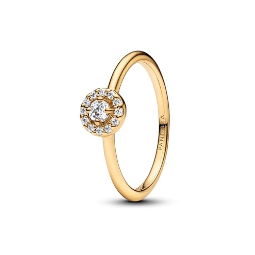 PANDORA Timeless Runder Pavé-Strahlenkranz Ring aus Sterling Silber mit vergoldeter Metalllegierung und Zirkonia, Größe: 58, 163554C01-58 von PANDORA