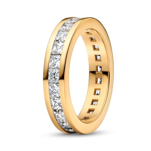 PANDORA Timeless Unendlichkeitsring mit Kanalfassung aus 14K vergoldetem Sterling Silber mit Zirkonia, Größe: 52, 163797C01-52 von PANDORA