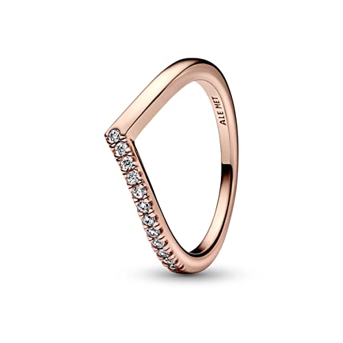 PANDORA Timeless Wishbone Halb Funkelnder Ring mit 14 Karat rosévergoldeter Metalllegierung und Cubic Zirkonia Timeless Collection, Größe 54, 182394C01-54 von PANDORA