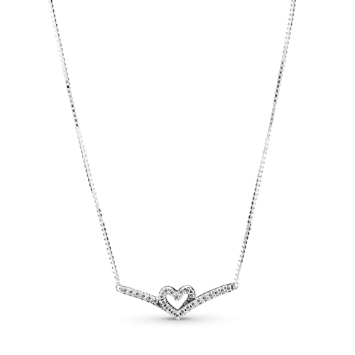 PANDORA Wish Funkelndes Wishbone Herz Collier-Halskette aus Sterling Silber/Länge: 45cm von PANDORA