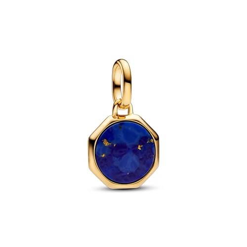 PANDORA ME Blaues gravierbares Mini-Medaillon Charm aus Sterling Silber mit vergoldeter Metalllegierung und Lapislazuli, Kompatibel ME und Moments Armbänder, 763388C01 von PANDORA