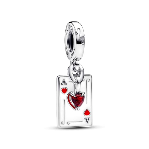 PANDORA Moments Disney Villains Herzkönigin Doppelter Charm-Anhänger aus Sterling Silber mit künstlichem Kristall, Kompatibel Moments Armbänder, 793420C01 von PANDORA