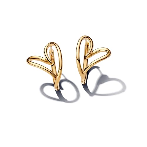 Pandora Essence Organisch Geformtes Herz Creolen aus Sterling Silber mit vergoldeter Metalllegierung, 263807C00 von PANDORA