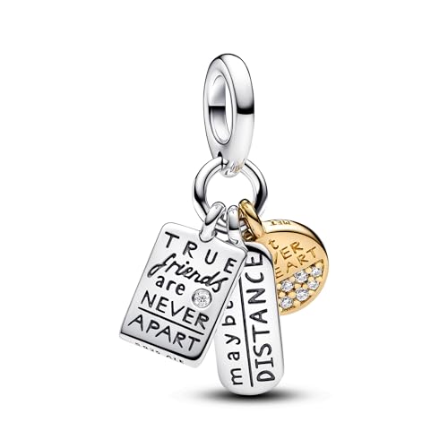 Pandora Moments Dreifacher Freundschafts-Charm-Anhänger aus Sterling Silber mit vergoldeter Metalllegierung und Zirkonia, Kompatibel Moments und ME Armbänder, 763436C01 von Pandora