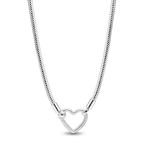 PANDORA Moments Herzverschluss Schlangen-Gliederhalskette aus Sterling Silber, Kompatibel Moments Charms, Größe 45cm,393377C00-45 von PANDORA