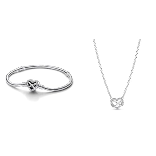 Pandora Moments Armband aus Sterling-Silber mit Funkelndem Unendlichkeits-Herzverschluss und Zirkonia Steinen & Moments Funkelnde Unendlichkeits-Herz Collier-Halskette von PANDORA