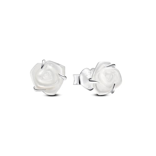 Pandora Moments Weiße Blühende Rose Ohrstecker aus Sterling Silber mit künstlichem Perlmutt, 293209C01 von PANDORA