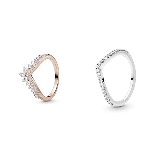 Pandora Prinzessin-Wishbone Ring in Roségold mit 14 Karat rosévergoldete Metalllegierung & Damen-Ringe 925 Sterlingsilber mit '- Ringgröße 52 (16.6) 196316CZ-52 von Pandora