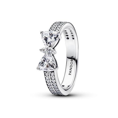 PANDORA Silberring für Damen Funkelnde Schleife Doppelreihe 193552C01-50 Ringgröße 50/15,9 von PANDORA