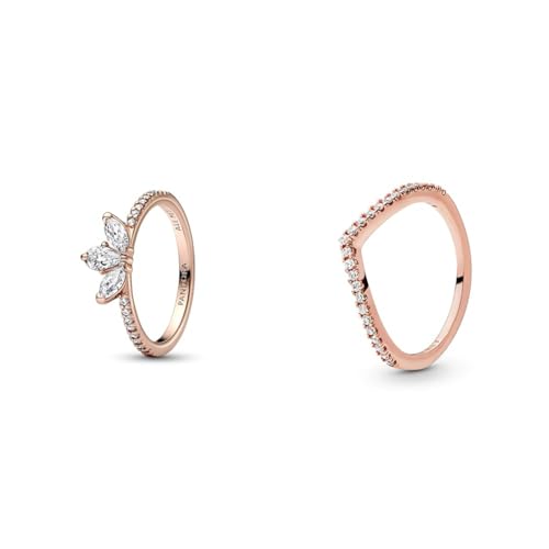Pandora Timeless Funkelndes Herbarium Cluster Ring & Sparkling Wishbone Ring mit 14 Karat rosévergoldete Metalllegierung von PANDORA
