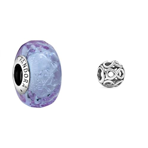 Pandora Wellenförmiges Lavendelblaues Murano-Glas Charm, 798875C00, Lila, 1,3cm & Offen gearbeitetes Unendlichkeits-Charm Sterling-Silber 11 x 11 x 9,8 mm (T/H/B) von PANDORA