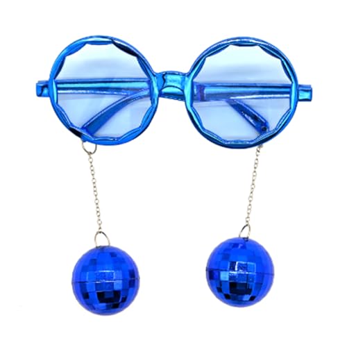 PANFHGFG Runde Sonnenbrille, modischer Kugelanhänger, übergroße Brille für Damen und Herren, lustige Brillen, Sonnenbrillen mit Kettenanhänger, blau von PANFHGFG