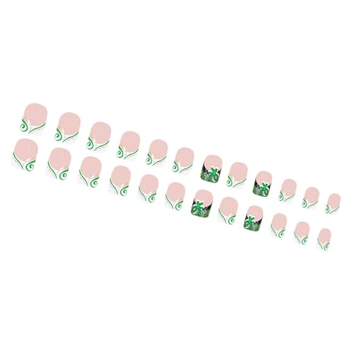 24 quadratische Nägel zum Aufdrücken, glänzende Designs, französische künstliche Acryl-Klebstoffe für Frauen, Kleeblatt 24 quadratische Nägel zum Aufdrücken, glänzende Designs, französische künstliche Acryl-Klebstoffe für Frauen, Kleeblatt von PANGBOER