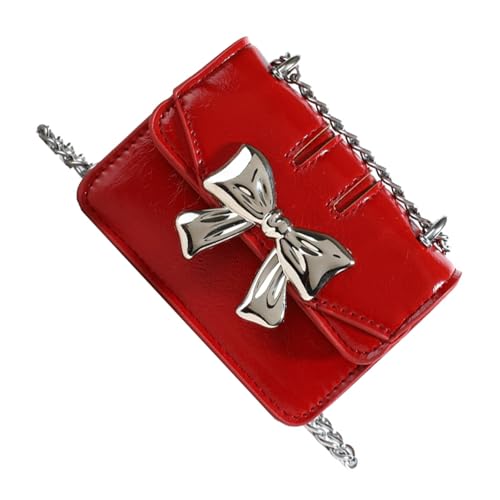 Elegante Umhängetasche aus PU-Leder für Damen mit Kettendetail und einzigartigen Schleifen-Designs, Crossbody-Tasche, quadratische Tasche, kompakte Alltagstasche von PANGBOER