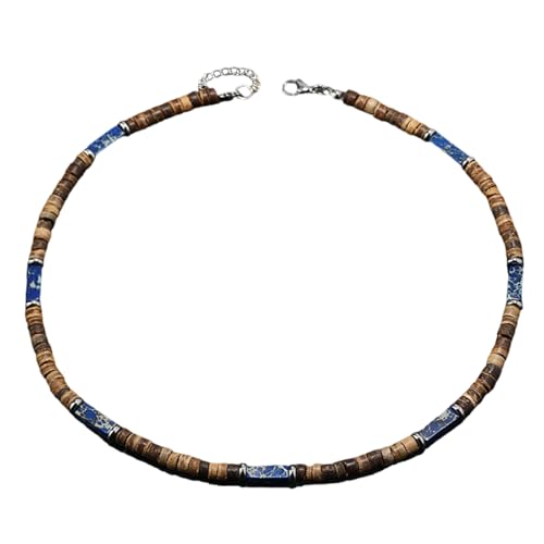 PANGBOER Einzigartige Halskette mit braunen Kokosnussschalen-Holzperlen und Naturstein, modische Statement-Holzperlen-Halskette von PANGBOER