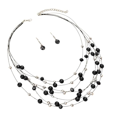 PANGBOER Elegantes, mehrfarbiges Perlenschmuck-Set, festliche Damen-Halskette und Ohrringe, Set mit mehrschichtigen Kristallperlen und Kristallhals von PANGBOER