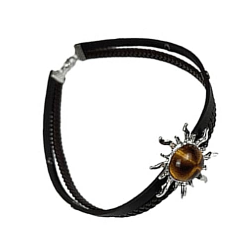 PANGBOER Modische braune Lederhalskette mit Sonnenanhänger, verstellbare Länge, stilvolle Schlüsselbeinkette für Festivals, Halskette aus Harz und Legierung PANGBOER Modische braune Lederhalskette mit Sonnenanhänger, verstellbare Länge, stilvolle Schlüsselbeinkette für Festivals, Halskette aus Harz und Legierung von PANGBOER