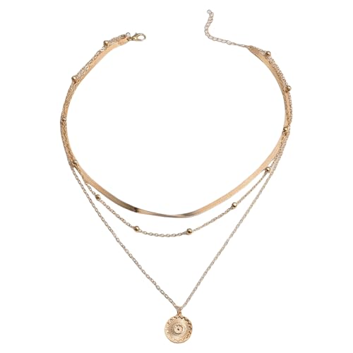 PANGBOER Münzanhänger Metallperlenkette mit Legierungsstruktur und Metallperlenkette mehrschichtige Halskette für Frauen PANGBOER Münzanhänger Metallperlenkette mit Legierungsstruktur und Metallperlenkette mehrschichtige Halskette für Frauen von PANGBOER