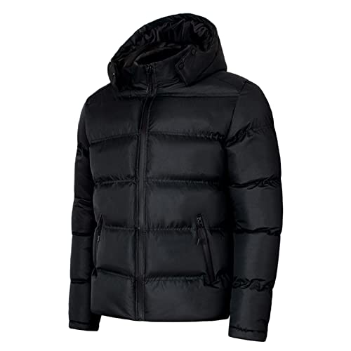 Classics Herren Jacke Daunenjacke Hooded Puffer Jacket Wollmantel Wind Warm Winterjacke, Steppjacke Gefüttert mit abnehmbarer Kapuze in vielen Farben, Größen S - XXL (04-Schwarz, M) von PANGF