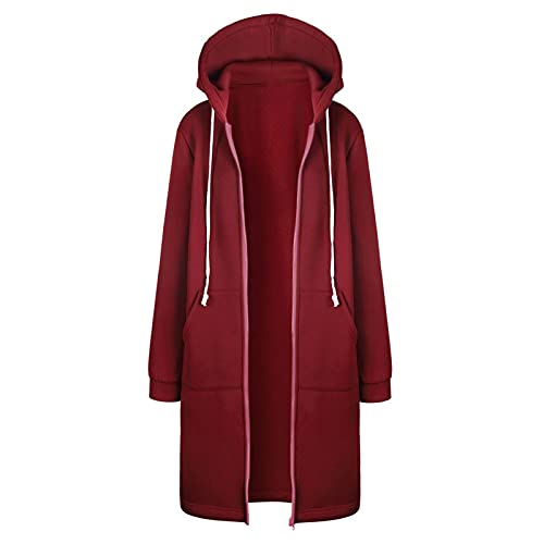 Damen Lang Strickjacke Softshellmantel,Reißverschluss Hoodies Sweatshirt Mantel Jacke Outwear Langarm Wintermantel übergangsjacke Tops Herbst Warme Parka Windjacke Cardigan. (01-Rot, 4XL) von PANGF