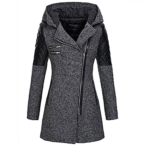 Damen Winter Reißverschluss Mantel Warm Dick Winterjacke Baumwolle Gefüttert Elegant Parka Übergangsmantel Slim fit Wintermantel Frauen Winddicht Softshellmantel. (02-Grau, XL) von PANGF