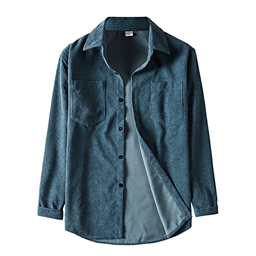 Herren Kordhemd einfarbig aus 100% Baumwolle Regular Fit Langarm Herrenhemd mit Brust-Taschen Kord Langarmhemd Cord Markenhemd Arbeitshemd Frühling Winter Freizeithemd für Männer (01-Hellblau, L) von PANGF