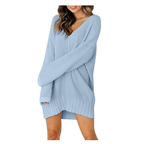 Oversized Strickpullover Für Damen,lang Fledermausärmel Kuschelpullover Einfarbiger Loose Fleecepullover Tops Winter Warm Weihnachtspullover Wollpullover. (02-Blau, S) von PANGF