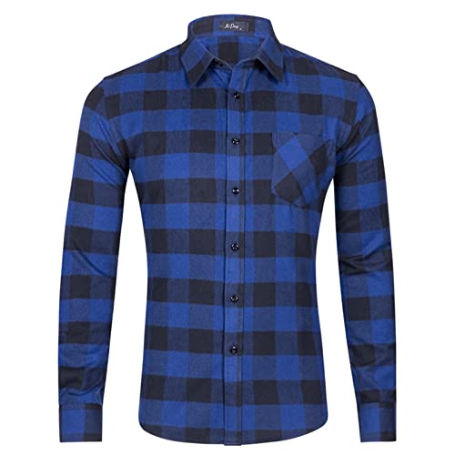 PANGF Flanellhemd Herren Slim fit Hemd Kariertes Freizeithemd Normale Passform Frühling Winter Langarm Baumwolle Flanell Casual Retro Hemden Karohemd Holzfällerhemd S-XXL (02-Blau, M) von PANGF