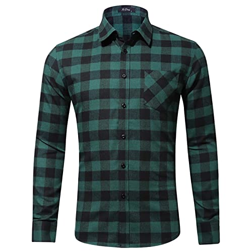 PANGF Flanellhemd Herren Slim fit Hemd Kariertes Freizeithemd Normale Passform Frühling Winter Langarm Baumwolle Flanell Casual Retro Hemden Karohemd Holzfällerhemd S-XXL (03-Grün, L) von PANGF