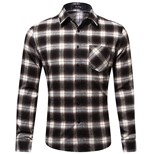 PANGF Flanellhemd Herren Slim fit Hemd Kariertes Freizeithemd Normale Passform Frühling Winter Langarm Baumwolle Flanell Casual Retro Hemden Karohemd Holzfällerhemd S-XXL (05-Schwarz, L) von PANGF