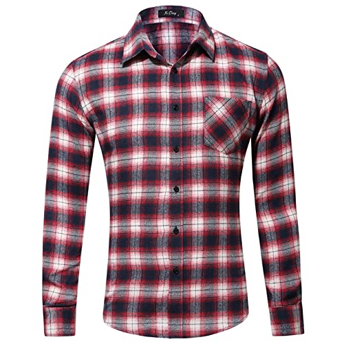 PANGF Flanellhemd Herren Slim fit Hemd Kariertes Freizeithemd Normale Passform Frühling Winter Langarm Baumwolle Flanell Casual Retro Hemden Karohemd Holzfällerhemd S-XXL (06-Rot, M) von PANGF