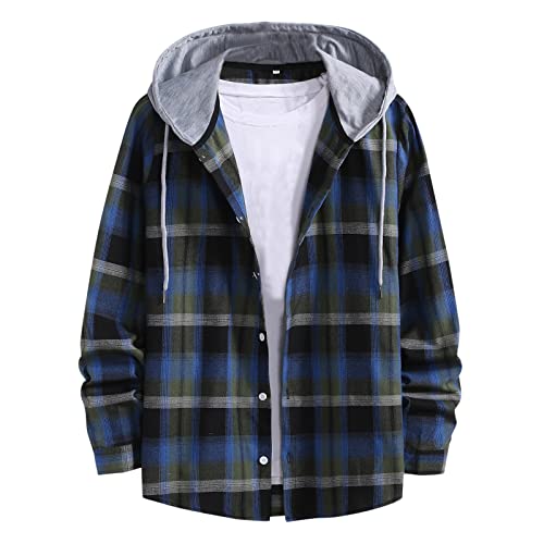 PANGF Freizeithemd Hemd Drucken Kariert Hemd mit Kapuze Casual Loose fit Karohemd Flanellhemd Holzfällerhemd Strickjacke Frühling Winter Herrenhemd für Männer M-XXL von PANGF