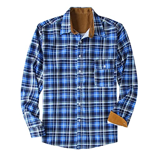 Freizeithemd Herren Neu Kariertes Hemd Basic Loose fit Langarmshirt Oberteile Karohemd Holzfällerhemd Verfügbar in Großen Größen Men Shirts Frühling Winter Herrenhemd Tops (#04-Dunkelblau, 5XL) von PANGF