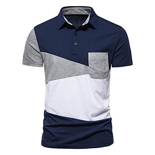 PANGF Herren Poloshirt Kurzarm Slim Fit Basic Polo Hemd Casual Business Baumwolle Elegante Polohemd für Männer Sommer Colorblock Männer Golf Polo Shirts Kurzarmshirt M-3XL (06-Marine, XL) von PANGF