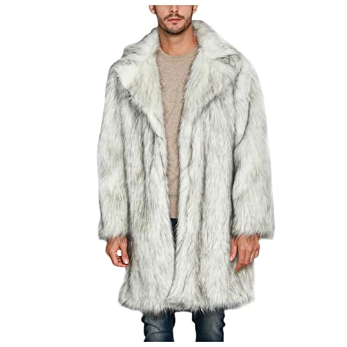 PANGF Mantel Herren Lang Pelzmantel Kunst Felljacke Männer Winterjacke Kunstpelz Lange Wintermantel Jacke Faux Fur Wollmantel für Herren (01-Weiß, 4XL) von PANGF