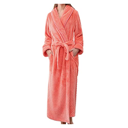 PANGF Winter Flanell Bademantel Damen Verdicken Kuschel Fleece Schalkragen Langarm Saunamantel Langarm mit Gürtel und Taschen Lang Unisex Microfaser Pyjamas. (07-Orange, 3XL) von PANGF