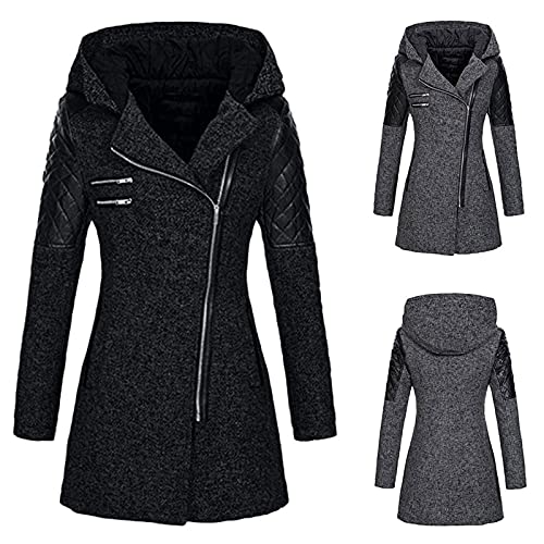 PANGF Winter Reißverschluss Mantel Warm Dick Winterjacke Baumwolle Gefüttert Elegant Parka Übergangsmantel Slim fit Wintermantel Frauen Winddicht Softshellmantel. 01-Schwarz, L von PANGF