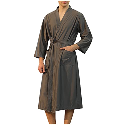 Unisex Lang Waffel Bademantel atmungsaktiv knielanger Nachtwäsche SPA Robe mit Tasche Leicht Sanft Nachthemden für Damen und Herren in verschiedenen Größen und Farben (02-Grau, XXXL) von PANGF