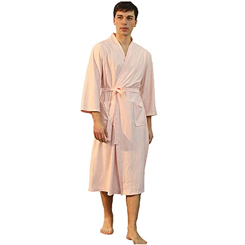 Unisex Lang Waffel Bademantel atmungsaktiv knielanger Nachtwäsche SPA Robe mit Tasche Leicht Sanft Nachthemden für Damen und Herren in verschiedenen Größen und Farben (06-Rosa, XXXL) von PANGF