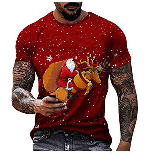 Weihnachten Kurz T-Shirt für Herren Geschenke Männer WeihnachtsShirt Sankt EL Pullover Weihnachtsmann Cosplay Kostüm Weihnachten & Silvester Geschenke Party Deko (05-Rot, L) von PANGF