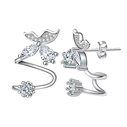 Magnetische Ohrringe Herren Schmetterlings-Strass-Ohrringe für Frauen Mädchen Schmetterlings-Strass-Ohrclip-Ohrringe dünne baumelnde elegante gebogene Strass-Ohrringe Farbige (Silver, One Size) von PANGHUBO