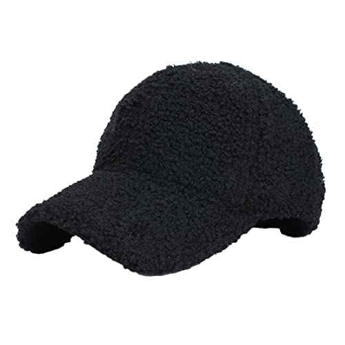 PANGHUBO Baseball Cap Schwarz Faux Lammwolle Baseballmütze für Männer Frauen Teddy Fleece Sport Hüte warme Winter Outdoor Reise Geschenk Eigenschaften: Flasche Deckel Cap (Black, One Size) von PANGHUBO