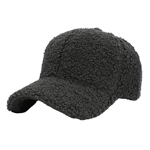 PANGHUBO Baseball Cap Schwarz Faux Lammwolle Baseballmütze für Männer Frauen Teddy Fleece Sport Hüte warme Winter Outdoor Reise Geschenk Eigenschaften: Flasche Deckel Cap (Dark Gray, One Size) von PANGHUBO