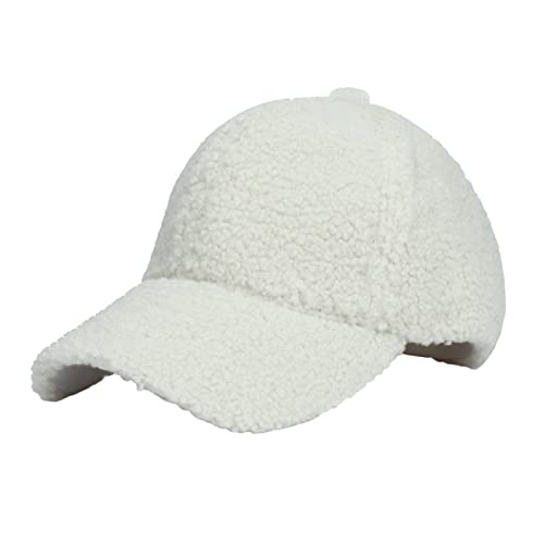 PANGHUBO Baseball Cap Schwarz Faux Lammwolle Baseballmütze für Männer Frauen Teddy Fleece Sport Hüte warme Winter Outdoor Reise Geschenk Eigenschaften: Flasche Deckel Cap (White, One Size) von PANGHUBO