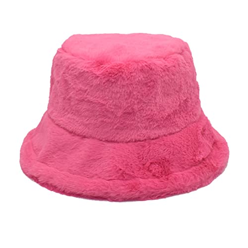 PANGHUBO Hut Fell Damen Einfarbiger Winter-Thermo-Winddichter Eimer-Fischerhut für Frauen für Frauen für Kette Blaues (Hot Pink, M) von PANGHUBO