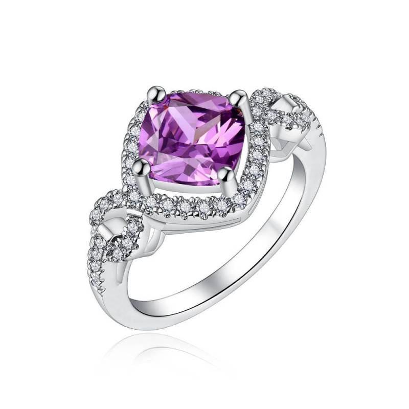 Amethyst Mit Weißer Saphir Ring in Rhodiniertem Messing von PANOHA