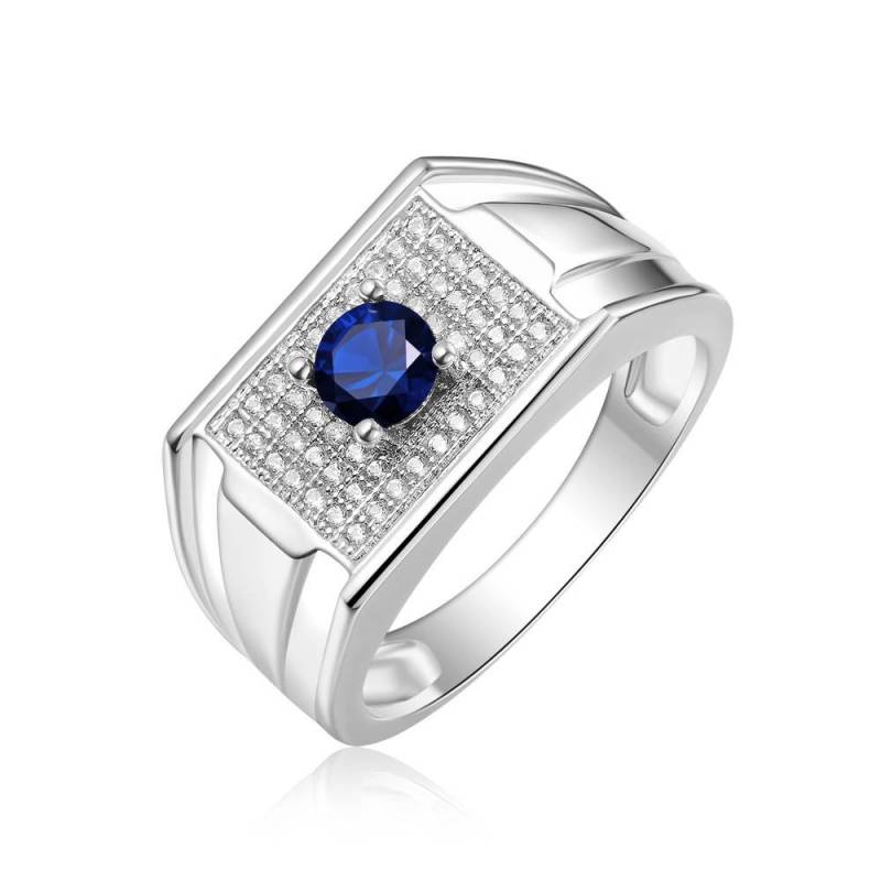 Erstellt Blauer Saphir Mit Weißer Herrenring Rhodium Überzogenes Messing von PANOHA