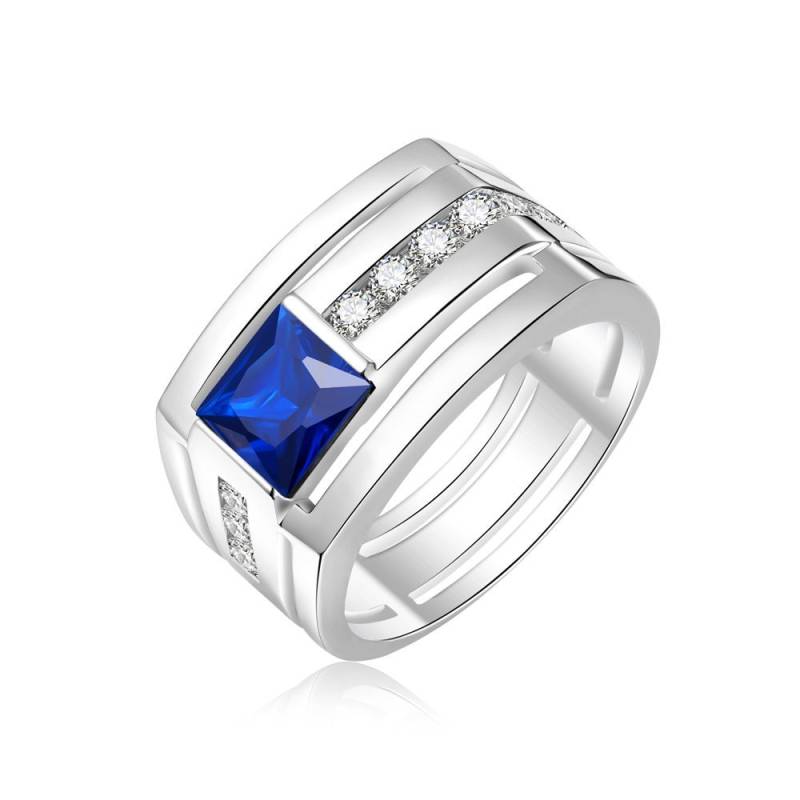 Erstellt Blauer Saphir Mit Weißer Herrenring Rhodium Plated Messing von PANOHA