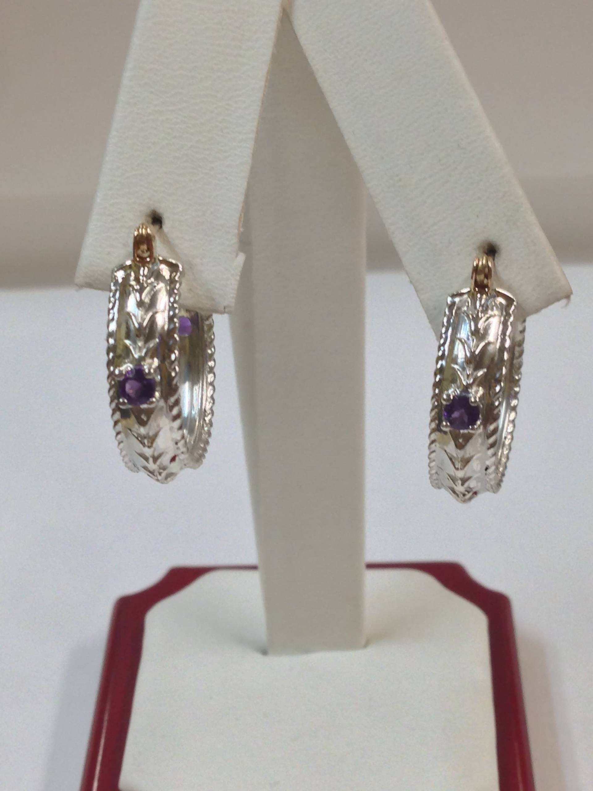 Natürliche Amethyst Creolen Aus 925 Sterling Silber Und 10Kt Gelbgold von PANOHA